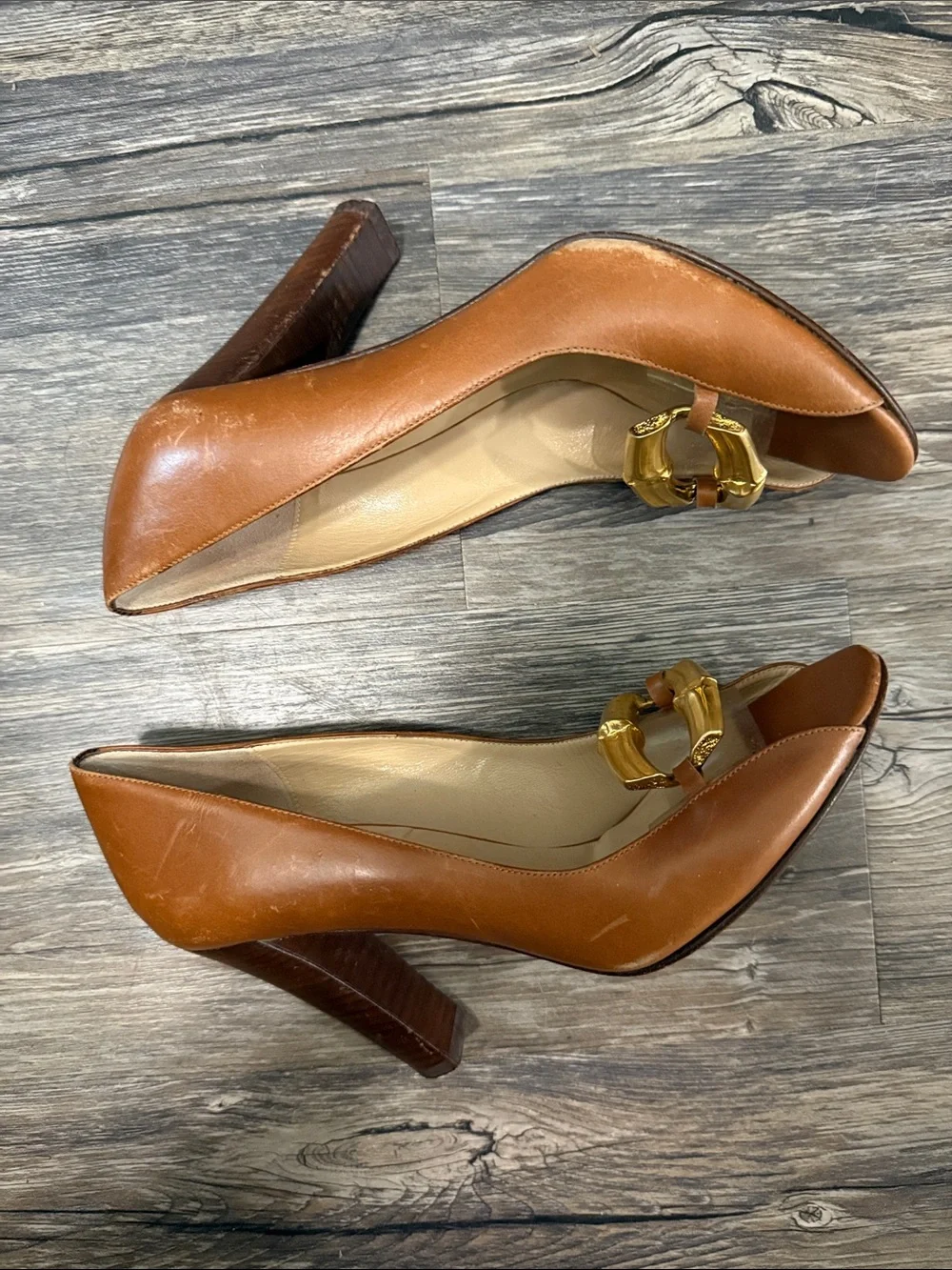 Michael Kors | Brown Leather Gold Hardware Heel Shoes size 7.5